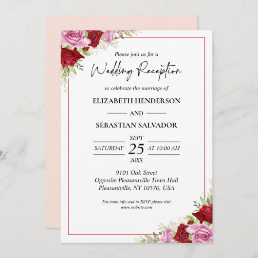 Blumenwasser-Rose Hochzeitsempfang Einladung (Vorne/Hinten)