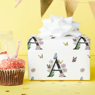 Blumenwasserfarbe-Schmetterling-Monogramm Buchstab Geschenkpapier