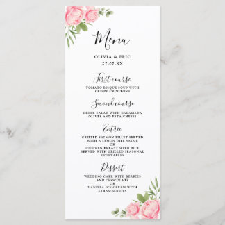 Blumenwasserfrühling / Hochzeitsmenü Menükarte