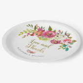 Blumenwatercolor-Hochzeits-Liebe und Dank des Pappteller (Schrägansicht)