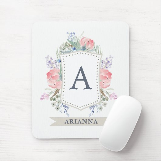 Blumenwatercolor-Wappen mit Monogramm Mousepad (Mit Mouse)