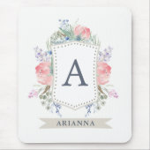 Blumenwatercolor-Wappen mit Monogramm Mousepad (Vorne)