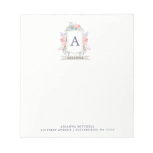Blumenwatercolor-Wappen mit Monogramm Notizblock