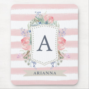 Blumenwatercolor-Wappen mit Streifen des Mousepad
