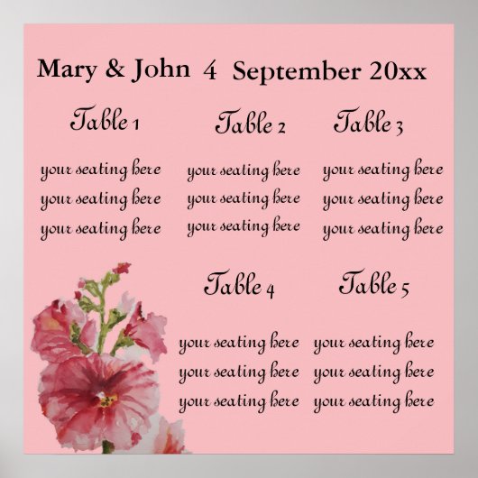 BlumenWedding "Hollyhock" Sitzkarte. Poster (Vorne)