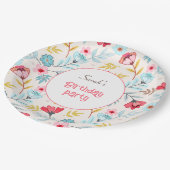 Blumenweibchen farbenfroh rosa Blauer Sommer Gebur Pappteller (Schrägansicht)