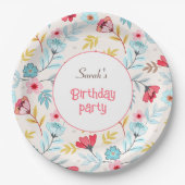 Blumenweibchen farbenfroh rosa Blauer Sommer Gebur Pappteller (Vorderseite)