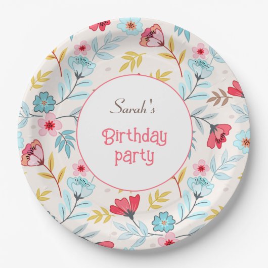 Blumenweibchen farbenfroh rosa Blauer Sommer Gebur Pappteller (Vorderseite)