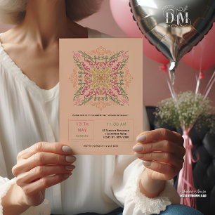 Blumenweich pfirsichfarbener kaleidoskopartiger Sc Einladung