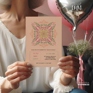 Blumenweich pfirsichfarbener kaleidoskopartiger Sc Einladung