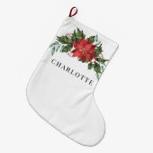 Blumenweih Poinsettia Greenery Custom Großer Weihnachtsstrumpf (Vorderansicht (hängend))