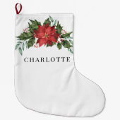 Blumenweih Poinsettia Greenery Custom Großer Weihnachtsstrumpf (Vorderseite)