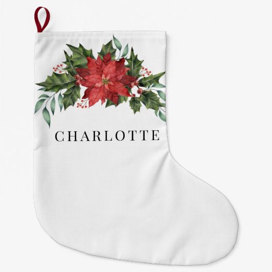 Blumenweih Poinsettia Greenery Custom Großer Weihnachtsstrumpf (Vorderseite)