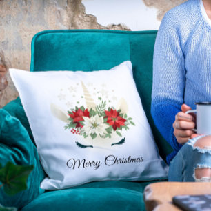 Blumenweih Unicorn   Frohe Weihnachten Kissen