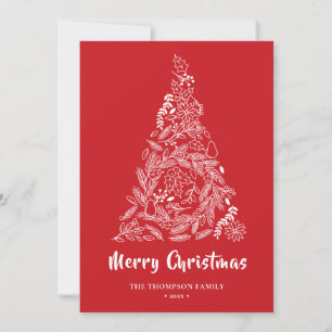 Blumenweihbaum Poinsettia Pine Bough Red Feiertagskarte