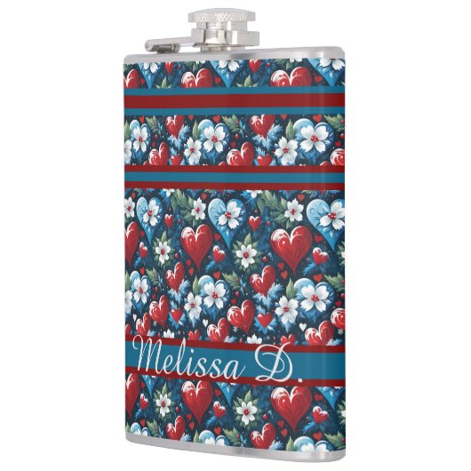 Blumenweihherzen in Rot Blau und Grün Flachmann (Links)