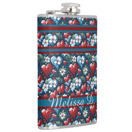 Blumenweihherzen in Rot Blau und Grün Flachmann (Rechts)