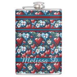 Blumenweihherzen in Rot Blau und Grün Flachmann