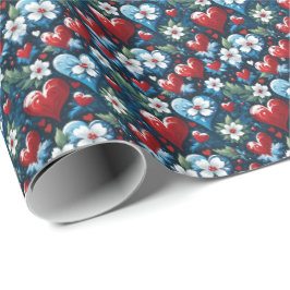 Blumenweihherzen in Rot Blau und Grün Geschenkpapier