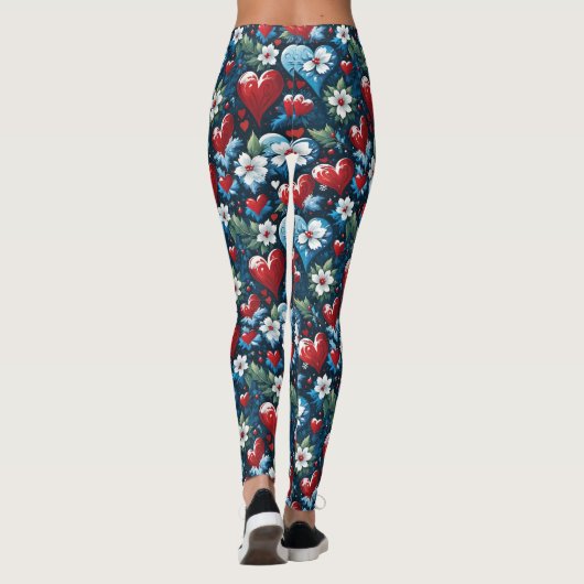 Blumenweihherzen in Rot Blau und Grün Leggings (Rückseite)