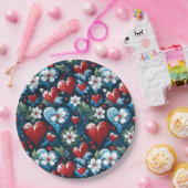 Blumenweihherzen in Rot Blau und Grün Pappteller (Party)