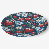 Blumenweihherzen in Rot Blau und Grün Pappteller (Schrägansicht)