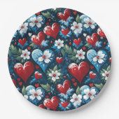Blumenweihherzen in Rot Blau und Grün Pappteller (Vorderseite)