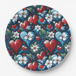 Blumenweihherzen in Rot Blau und Grün Pappteller