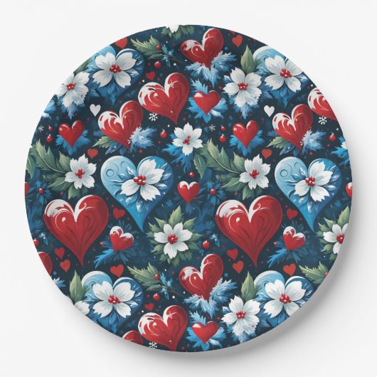Blumenweihherzen in Rot Blau und Grün Pappteller (Vorderseite)