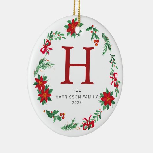 Blumenweihkranz Mit Monogramm Foto Keramik Ornament (Rechts)