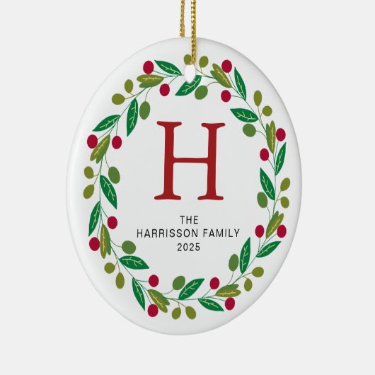 Blumenweihkranz Mit Monogramm Foto Keramik Ornament (Rechts)