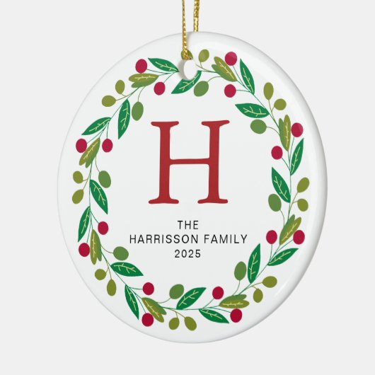 Blumenweihkranz Mit Monogramm Foto Keramik Ornament (Links)