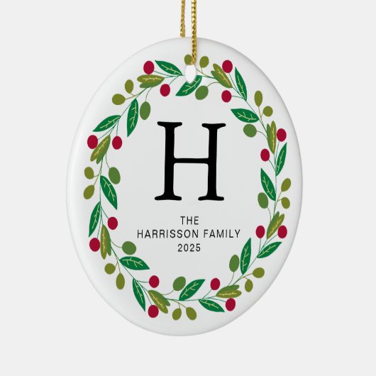 Blumenweihkranz Mit Monogramm Foto Keramik Ornament (Rechts)