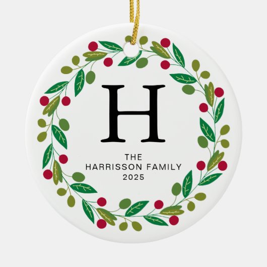 Blumenweihkranz Mit Monogramm Foto Keramik Ornament (Vorne)