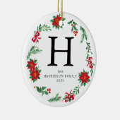 Blumenweihkranz Mit Monogramm Foto Keramik Ornament (Rechts)