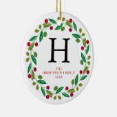 Blumenweihkranz Mit Monogramm Foto Keramik Ornament (Rechts)