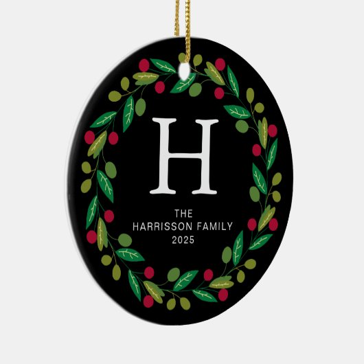 Blumenweihkranz Mit Monogramm Foto Keramik Ornament (Rechts)