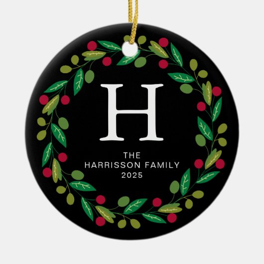 Blumenweihkranz Mit Monogramm Foto Keramik Ornament (Vorne)