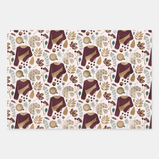 Blumenweihnachtscreme Party Geschenkpapier Set (Vorderseite)