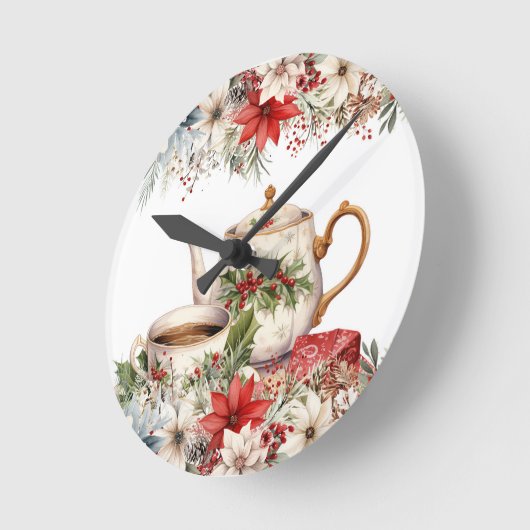 Blumenweihnachtsfest Nachmittagstee Runde Wanduhr (Winkel)