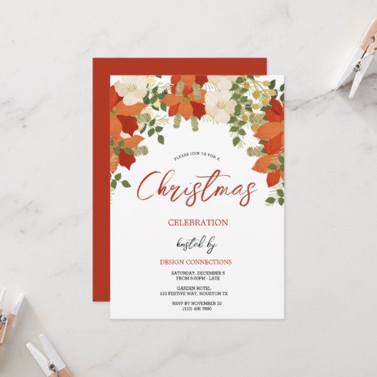 Blumenweihnachtsfest Party Einladung (Vorderseite/Rückseite Beispiel)