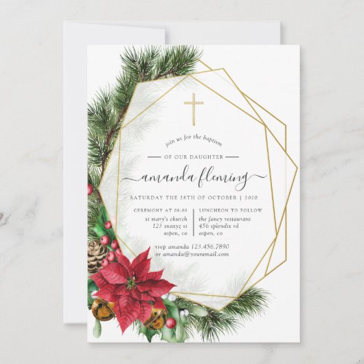 Blumenweihnachtsgeometrische Taufe oder Weihnachte Einladung (Vorderseite)