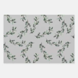 Blumenweihnachtsgruß für Mistelen und Kiefernwä Geschenkpapier Set
