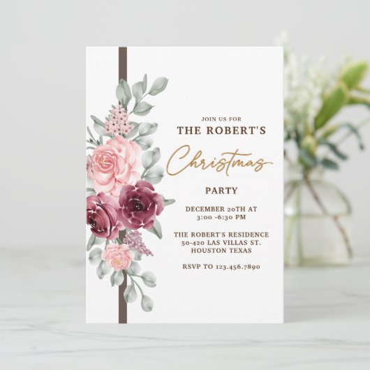 Blumenweihnachtskarte Einladung (Stehend Vorderseite)