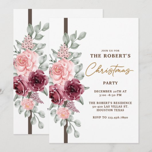 Blumenweihnachtskarte Einladung (Vorne/Hinten)