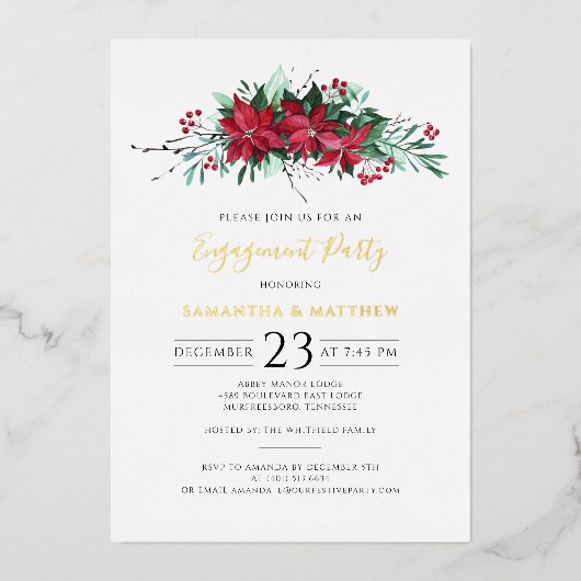 Blumenweihnachtskonzept Party Script Gold Folieneinladung (Vorderseite)