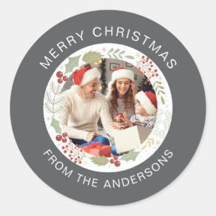 Blumenweihnachtskraut-Foto Familienname Runder Aufkleber