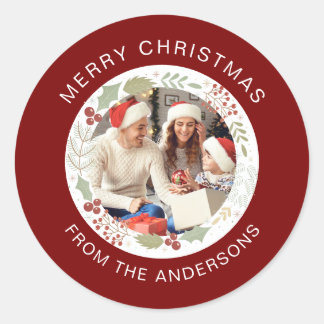 Blumenweihnachtskraut-Foto Familienname Runder Aufkleber