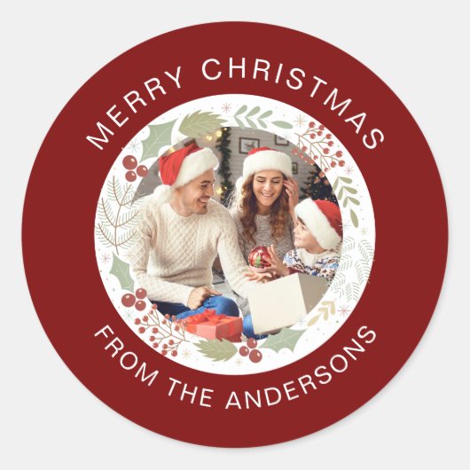 Blumenweihnachtskraut-Foto Familienname Runder Aufkleber (Vorderseite)