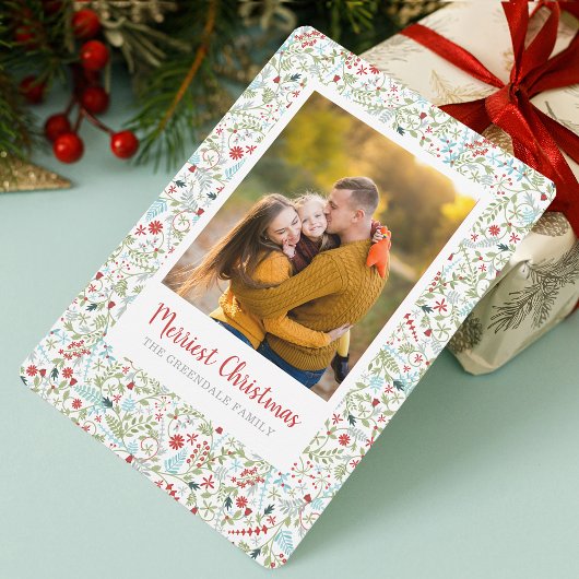 Blumenweihnachtsmuster-Foto Feiertagskarte